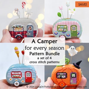 Camper Cross Stitch Pattern. 3D Camper Pincushion Cross Stitch. Vintage Trailer Cross Stitch. 3D Caravan Cross Stitch. Camping Cross Stitch