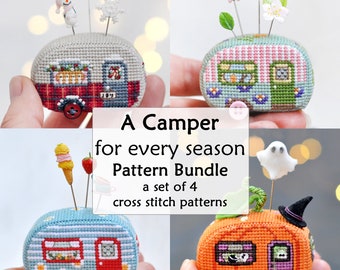 Camper Cross Stitch Pattern. 3D Camper Pincushion Cross Stitch. Vintage Trailer Cross Stitch. 3D Caravan Cross Stitch. Camping Cross Stitch