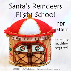 3D Christmas Ornament Cross Stitch Pattern, Santa&#39;s Reindeer Flight School (PDF Pattern)