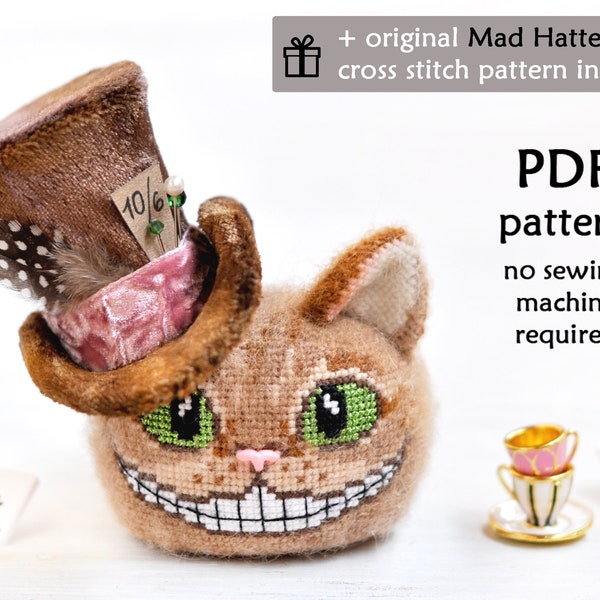Cheshire Cat Cross Stitch. Alice In Wonderland cross stitch pattern. Mad Hatter Hat Tutorial. Christmas Cross Stitch Ornament. 3D Cross