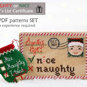 Naughty or Nice Cross Stitch. Christmas Card Cross Stitch Pattern. Christmas Cross Stitch Pattern. Santa's List Certificate Cross Stitch