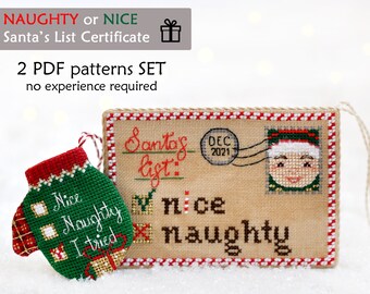 Christmas Card Cross Stitch Pattern: Naughty or Nice Santa List (PDF Pattern)
