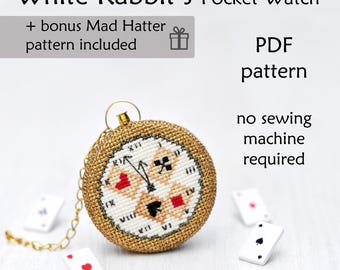 Alice in Wonderland Cross Stitch Pattern: White Rabbit Pocket Watch Ornament (PDF)