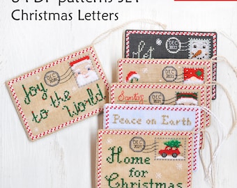 Christmas Card Cross Stitch. Christmas Letter Cross Stitch. Joy to the World Cross Stitch. Peace on Earth Cross Stitch. Gnome Cross Stitch