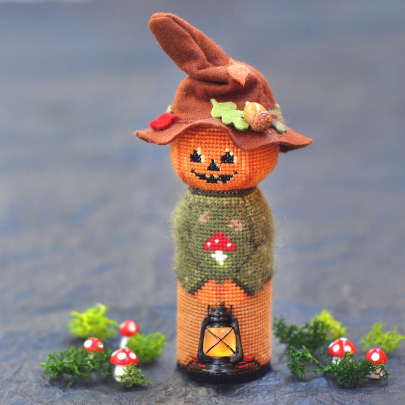 Jack O Lantern Cross Stitch. Pumpkin Head Cross Stitch Pattern. Halloween Cross Stitch Pattern. Pumpkinhead Cross Stitch Ornament. 3D Cross image 4