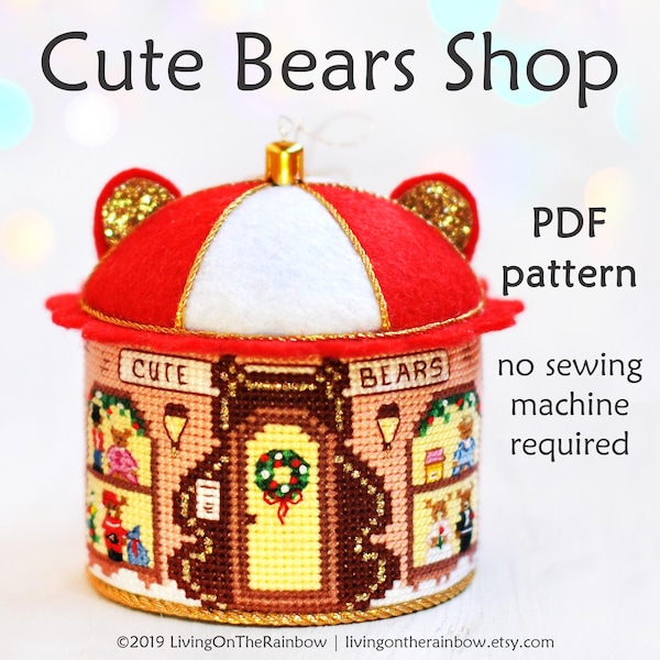 Bear Shop Christmas Ornament Cross Stitch Pattern (PDF Pattern)