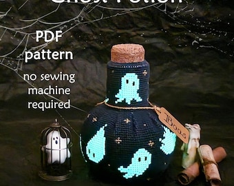 Ghost Potion Cross Stitch Pattern: 3D Halloween Ornament (PDF Pattern)