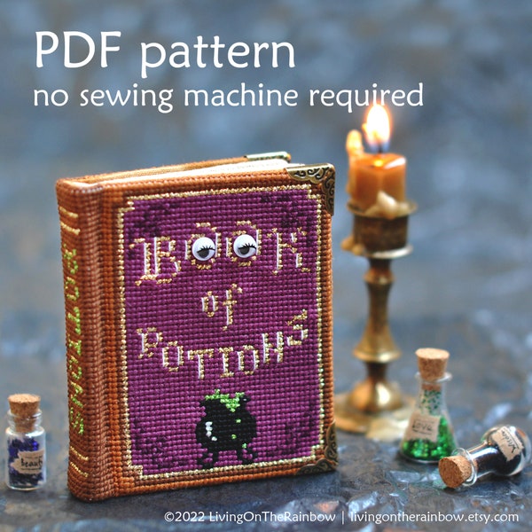 Book of Potions Cross Stitch PDF Pattern - Witchy Grimoire Embroidery - Dark Academia Gothic Book