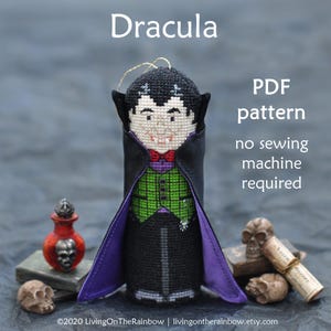 Dracula Cross Stitch Pattern. Halloween Cross Stitch Patterns. Vampire Cross Stitch. Halloween Cross Stitch Ornament. Goth Cross Stitch 3D