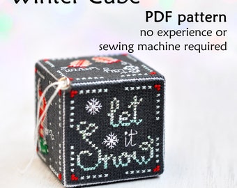 Kruissteekpatroon winterkubus: Let it Snow-ornament (pdf-patroon)