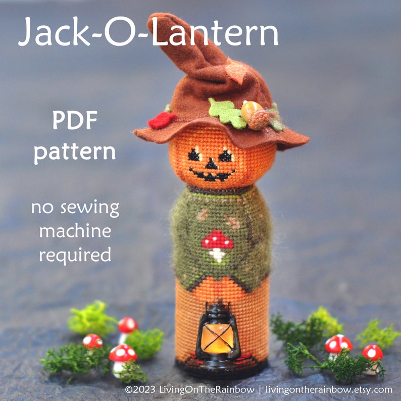 Jack O Lantern Cross Stitch. Pumpkin Head Cross Stitch Pattern. Halloween Cross Stitch Pattern. Pumpkinhead Cross Stitch Ornament. 3D Cross image 1