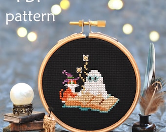 Reading Ghost Cross Stitch. Book Worm Cross Stitch. Ghost Cross Stitch Pattern. Library Ghost Cross Stitch. Halloween Cross Stitch Pattern