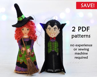 Halloween Cross Stitch Patterns Set. Witch Cross Stitch Pattern. Dracula Cross Stitch Pattern. Halloween Cross Stitch Ornament. Stitch PDF