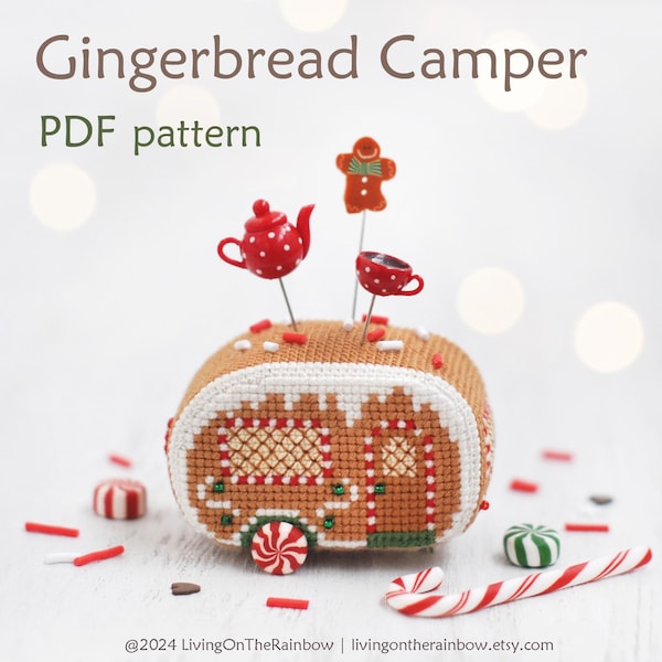 Kreuzstich-Muster Lebkuchen Camper: Weihnachten, Retro Anhänger, Ornament, Nadelkissen (PDF-Muster)