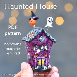 Haunted House Cross Stitch. Halloween House Cross Stitch. Spooky Cross Stitch Pattern. Gothic Cross Stitch. Halloween Pincushion Pattern 3D