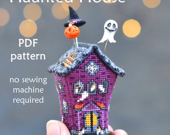 Haunted House Cross Stitch. Halloween House Cross Stitch. Spooky Cross Stitch Pattern. Gothic Cross Stitch. Halloween Pincushion Pattern 3D