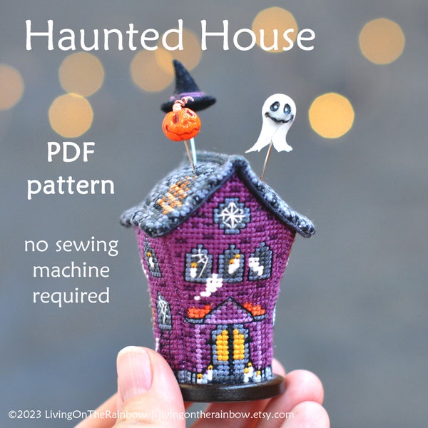 Haunted House Cross Stitch Pattern: Halloween Gothic Pincushion (PDF Pattern)