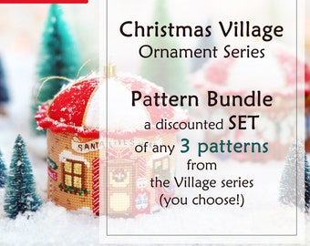 Set of 3 PDF Patterns. Christmas Cross Stitch Pattern. 3D Cross Stitch. Christmas Village Cross Stitch. Cross Stitch Christmas Ornament.