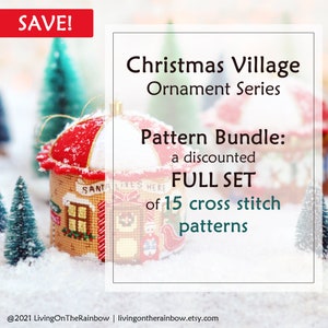 Set of 15 PDF Patterns. Christmas Cross Stitch Pattern. 3D Cross Stitch. Christmas Village Cross Stitch. Cross Stitch Christmas Ornament.