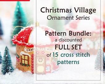 Set of 15 PDF Patterns. Christmas Cross Stitch Pattern. 3D Cross Stitch. Christmas Village Cross Stitch. Cross Stitch Christmas Ornament.