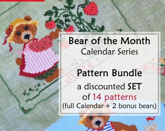 Bear Cross Stitch Calendar. Bear of the Month Cross Stitch. 12 patterns SET. Cross Stitch Calendar Pattern. Bear Cross Stitch Pattern