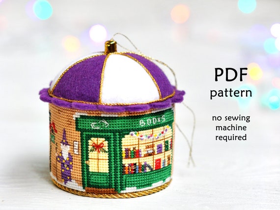 Book Shop Cross Stitch Pattern. Christmas Cross Stitch Pattern. Cross  Stitch Christmas Ornament. 3D Cross Stitch. Books Cross Stitch 