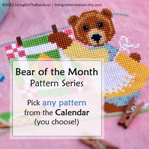 Bear Cross Stitch Pattern. Cross Stitch Calendar. Seasonal Cross Stitch Patterns. Month Cross Stitch Pattern. Calendar Cross Stitch Pattern