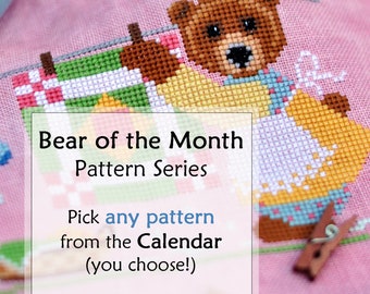 Bear Cross Stitch Pattern. Cross Stitch Calendar. Seasonal Cross Stitch Patterns. Month Cross Stitch Pattern. Calendar Cross Stitch Pattern