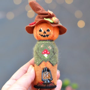 Jack O Lantern Cross Stitch. Pumpkin Head Cross Stitch Pattern. Halloween Cross Stitch Pattern. Pumpkinhead Cross Stitch Ornament. 3D Cross image 3