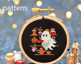 Kitchen Ghost Cross Stitch Pattern, Halloween Design (PDF Pattern)