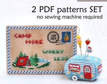 Camping Cross Stitch Pattern. Retro Trailer Cross Stitch Pattern. Adventure Cross Stitch Pattern. Vintage Camper Cross Stitch. Pincushion 3D