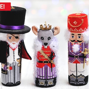 Christmas Cross Stitch Patterns. Nutcracker Cross Stitch Patterns. 3D Cross Stitch. Cross Stitch Christmas Ornaments. Set of 3 Patterns