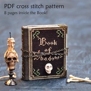 Book of Shadows Cross Stitch PDF Pattern: 3D Witchy Grimoire, Altar Decor