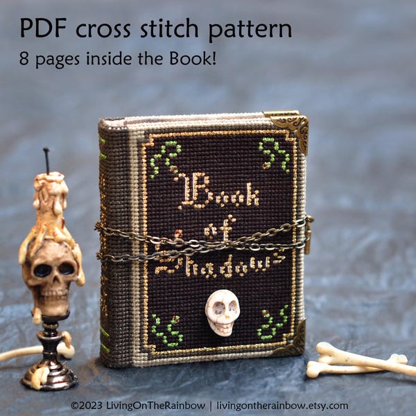 Book of Shadows Cross Stitch PDF Pattern: 3D Witchy Grimoire, Altar Decor