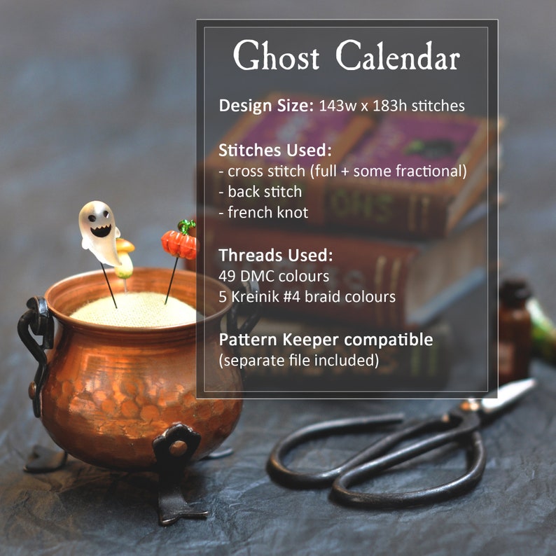 Ghost Calendar Cross Stitch. Ghost Cross Stitch Pattern. Halloween Cross Stitch Pattern. Cross Stitch Calendar Pattern. Cute Ghost Goth PDF image 2