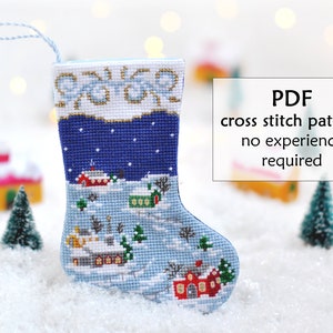 Christmas Stocking Cross Stitch Pattern. Peace on Earth Cross Stitch. Christmas Village Cross Stitch. Small Christmas Stocking Cross Stitch