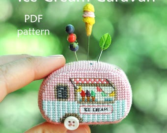 Ice Cream Caravan 3D Cross Stitch pattern: Summer Camping Trailer Ornament Pincushion PDF