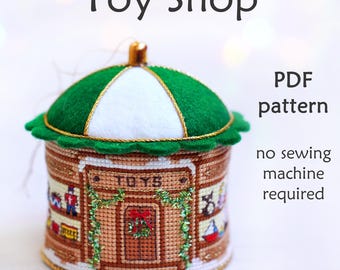 Schema punto croce per negozio di giocattoli 3D: decorazione del villaggio di Natale (PDF)