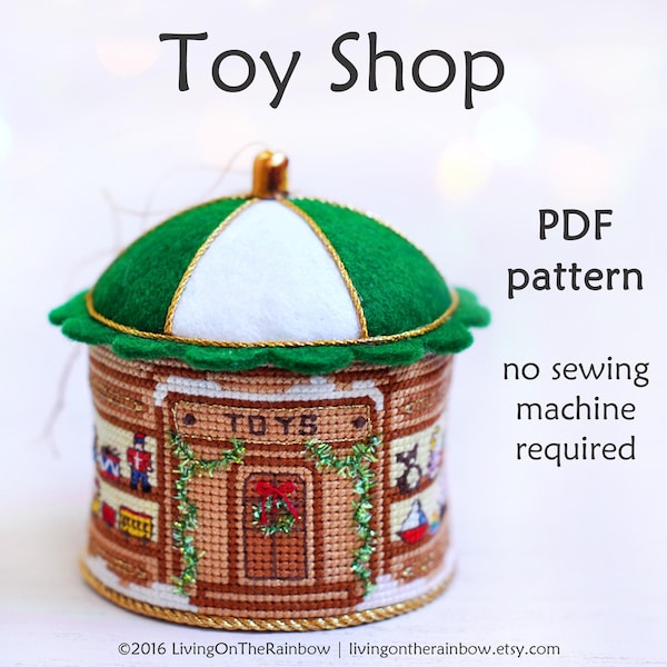 3D Toy Shop Cross Stitch Pattern: Christmas Village Ornament (PDF)