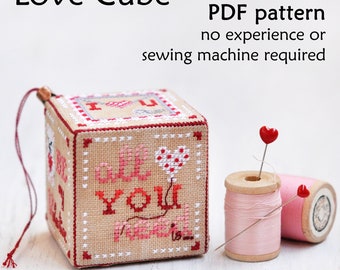 Love Cross Stitch Pattern. Valentines Cross Stitch Pattern. Cube Cross Stitch. Heart Cross Stitch. 3D Cross Stitch. Modern Cross Stitch