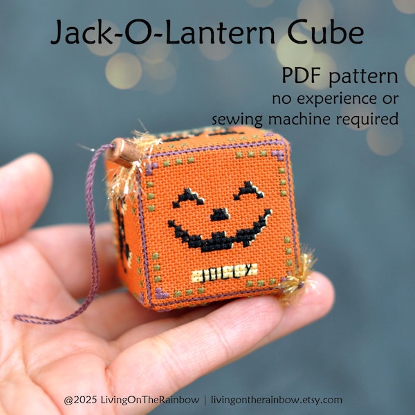 Halloween Cross Stitch Cube Pattern: Jack-O-Lantern Ornament