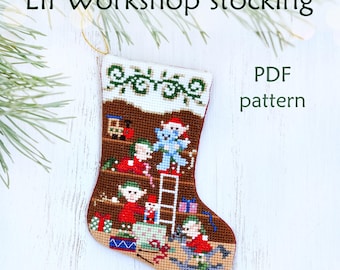 Christmas Stocking Cross Stitch: Elf Workshop Pattern PDF