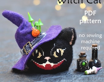 Black Cat Cross Stitch. Cat Cross Stitch Pattern. Halloween Cross Stitch Pattern. Witch Cat Cross Stitch. Vampire Cat Cross Stitch. 3d Cross