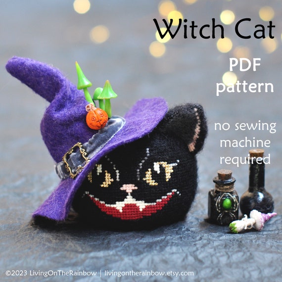 Witch Cat Cross Stitch Pattern: 3D Halloween Ornament (PDF Pattern)