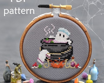 Ghost Cross Stitch Pattern: Easy Halloween Embroidery, SPA, Cauldron (PDF Pattern)
