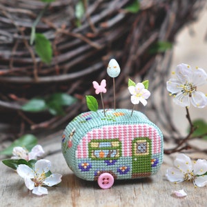 Camping Cross Stitch Pattern. Vintage Trailer Cross Stitch. Spring Cross Stitch Pattern. Retro Camper Cross Stitch. Easter Cross Stitch 3D image 7