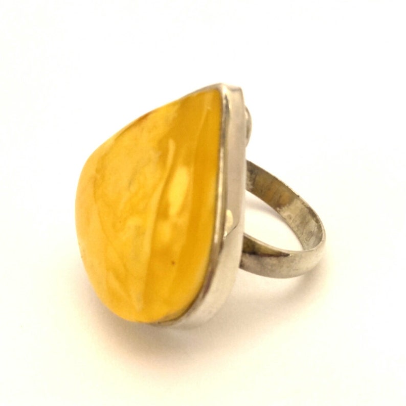 Amber Baltic Ring Genuine Vintage 8.04 Gr Huge Egg Yolk Yellow Color Handmade
