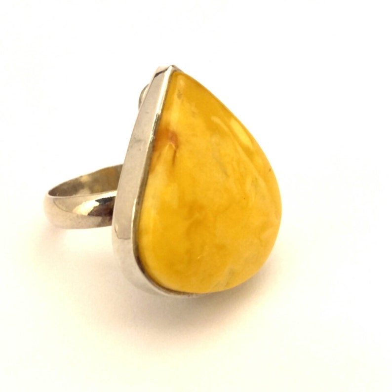 Amber Baltic Ring Genuine Vintage 8.04 Gr Huge Egg Yolk Yellow Color Handmade