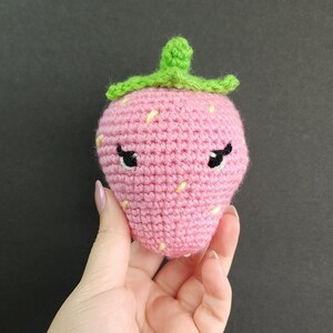 Pink Crochet Strawberry, Cute Crochet Strawberry, Amigurumi Strawberry, Strawberry Plushie, Amigurumi, Embroidered Crochet