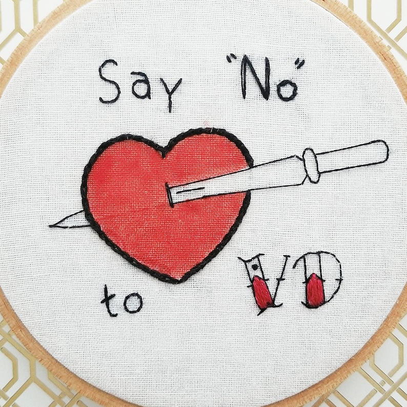 4 Say No To VD Anti Valentine/'s Day Tattoo Style Embroidery Hoop